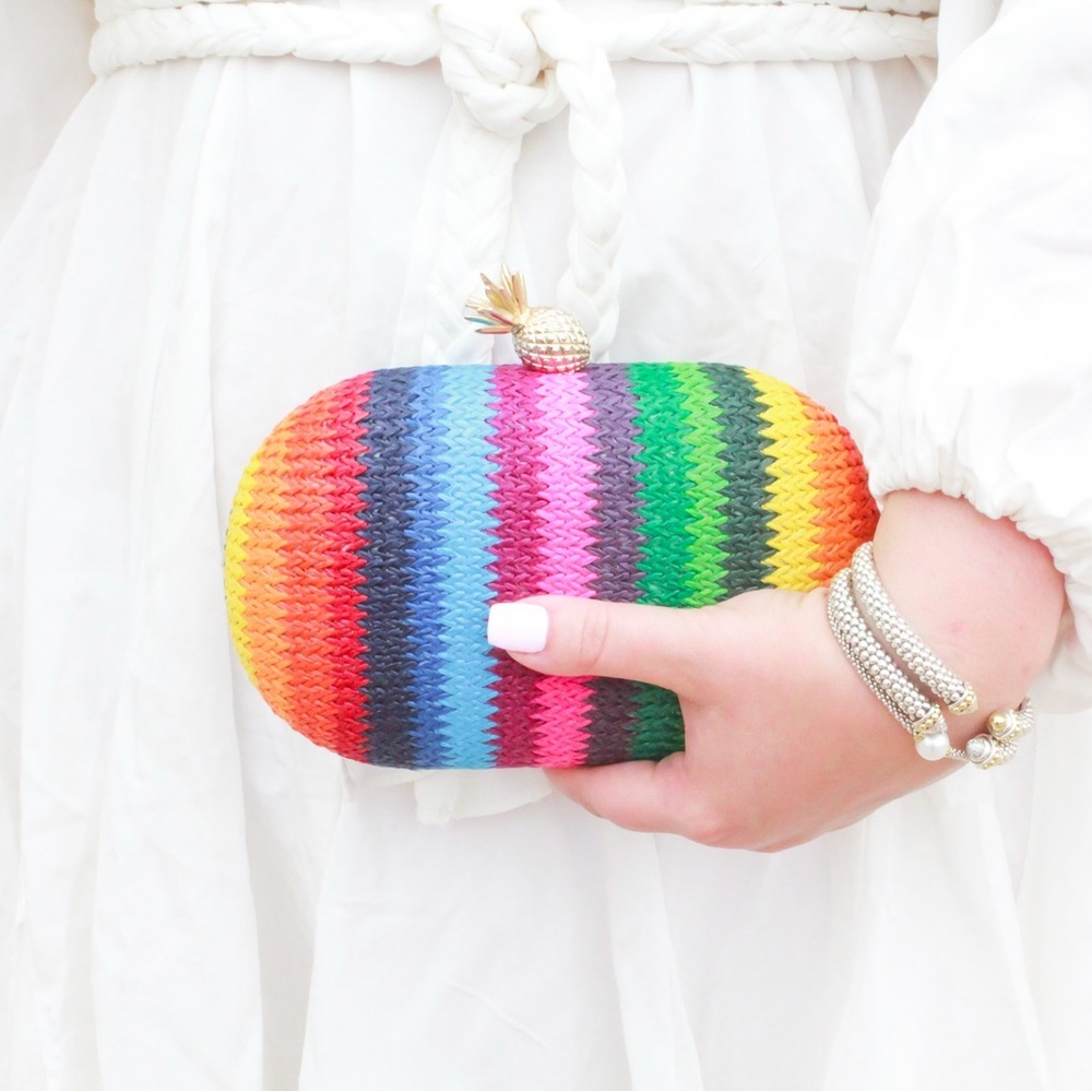 NEW Rainbow woven pineapple clutch